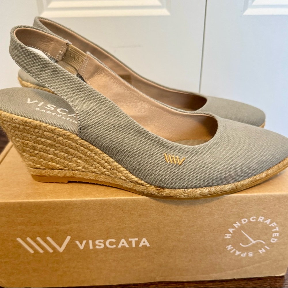 Gray Espadrille Wedges with Slingback Design